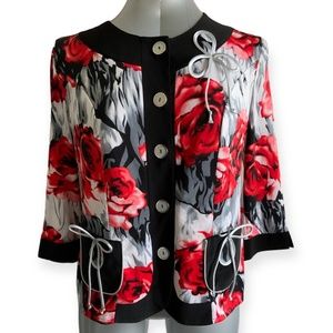 Vintage Women’s Floral Stretch Blouse Button Down Top 3/4 sleeves size L